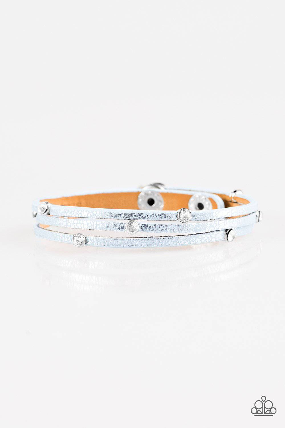 Drop A SHINE - Blue Leather Snap Bracelet - Paparazzi Accessories - GlaMarous Titi Jewels