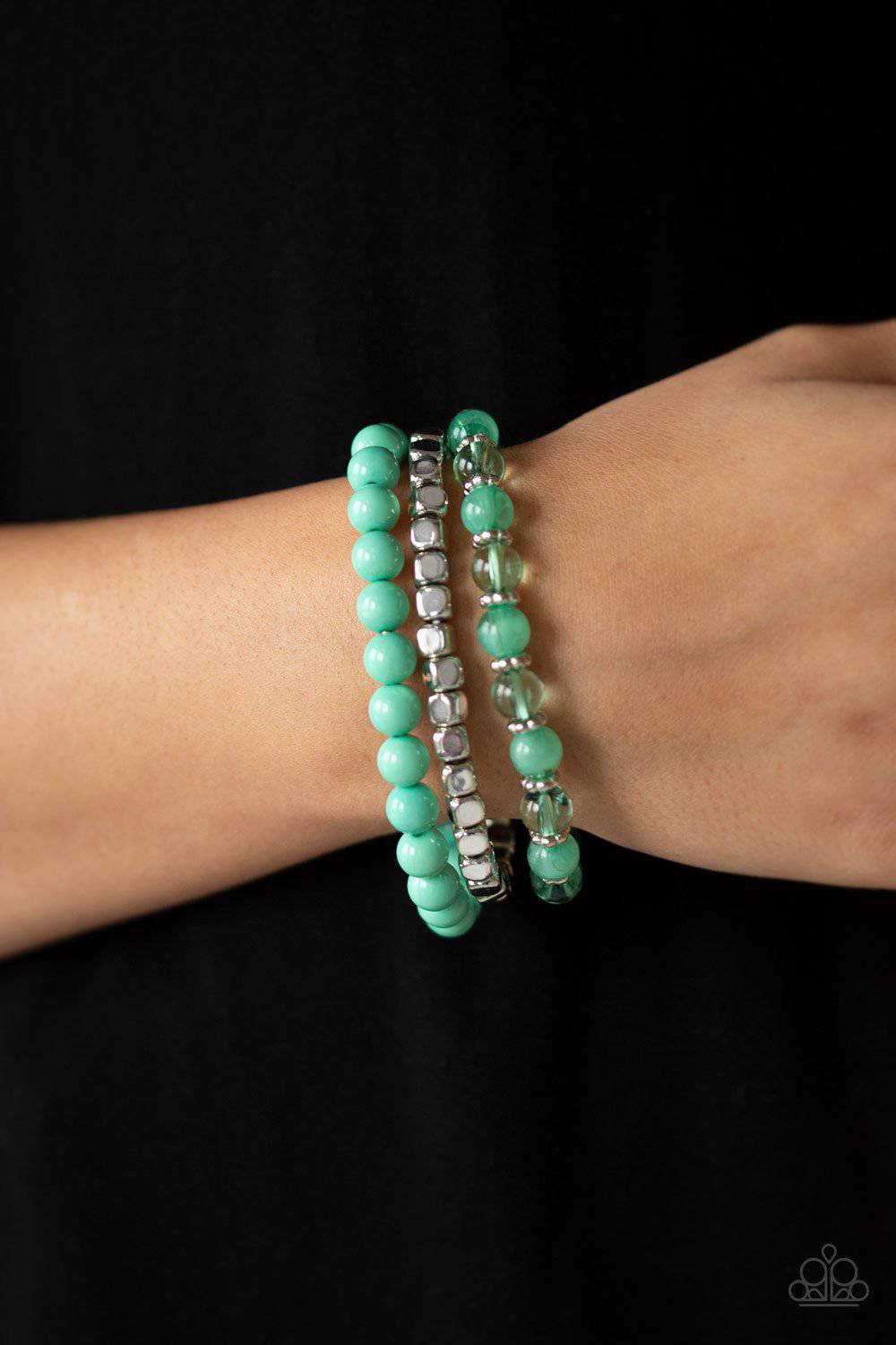 Globetrotter Glam - Green Stretchy Bracelet - Paparazzi Accessories - GlaMarous Titi Jewels