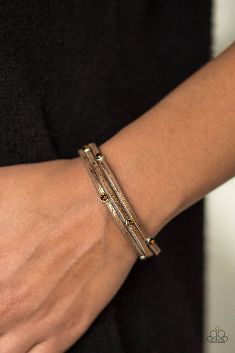 Drop A SHINE - Copper Shimmer Brown Leather Bracelet - Paparazzi Accessories - GlaMarous Titi Jewels
