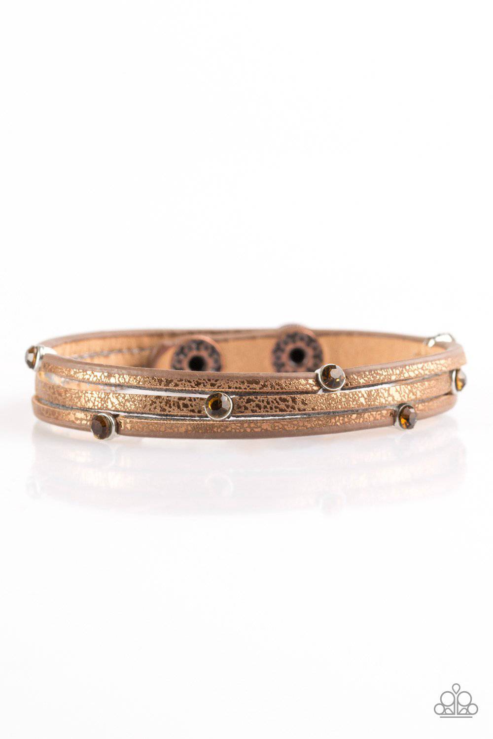 Drop A SHINE - Copper Shimmer Brown Leather Bracelet - Paparazzi Accessories - GlaMarous Titi Jewels