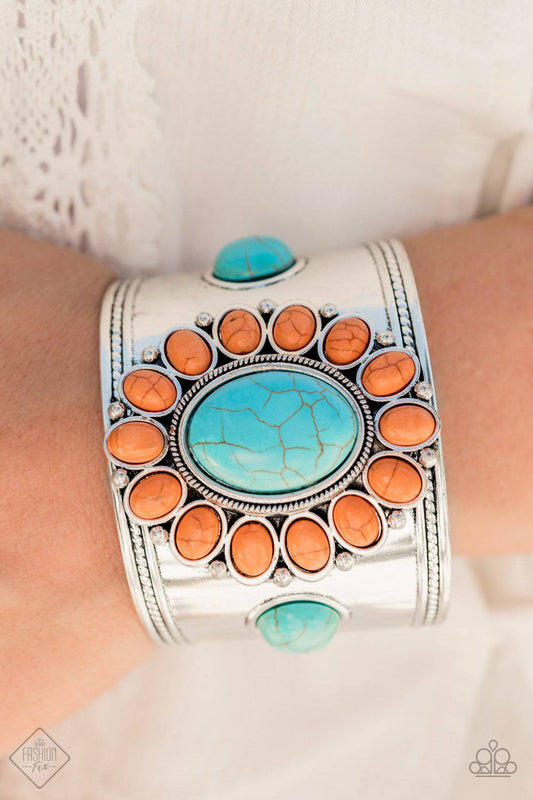 Room to Roam - Orange & Turquoise Cuff Bracelet - Paparazzi Accessories - GlaMarous Titi Jewels