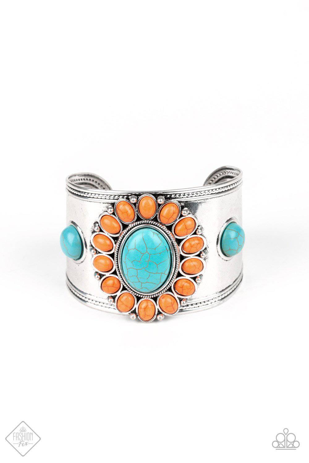 Room to Roam - Orange & Turquoise Cuff Bracelet - Paparazzi Accessories - GlaMarous Titi Jewels