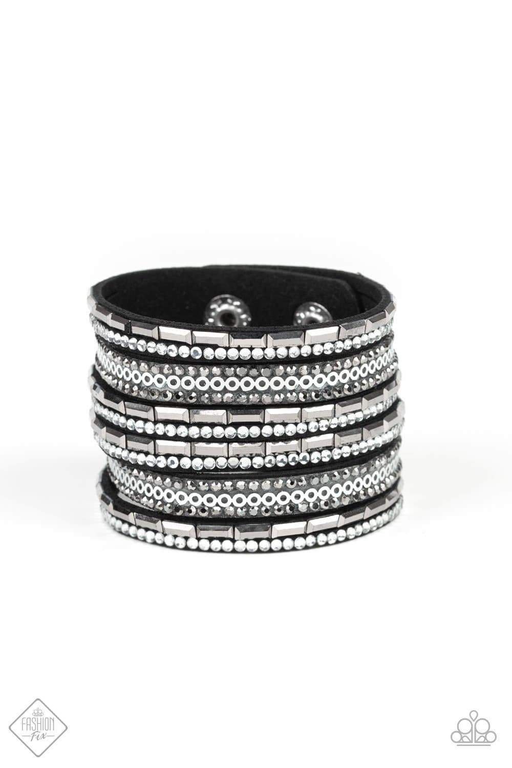 A Wait-and-SEQUIN Attitude - Black & White Rhinestone Wrap Bracelet - Paparazzi Accessories - GlaMarous Titi Jewels
