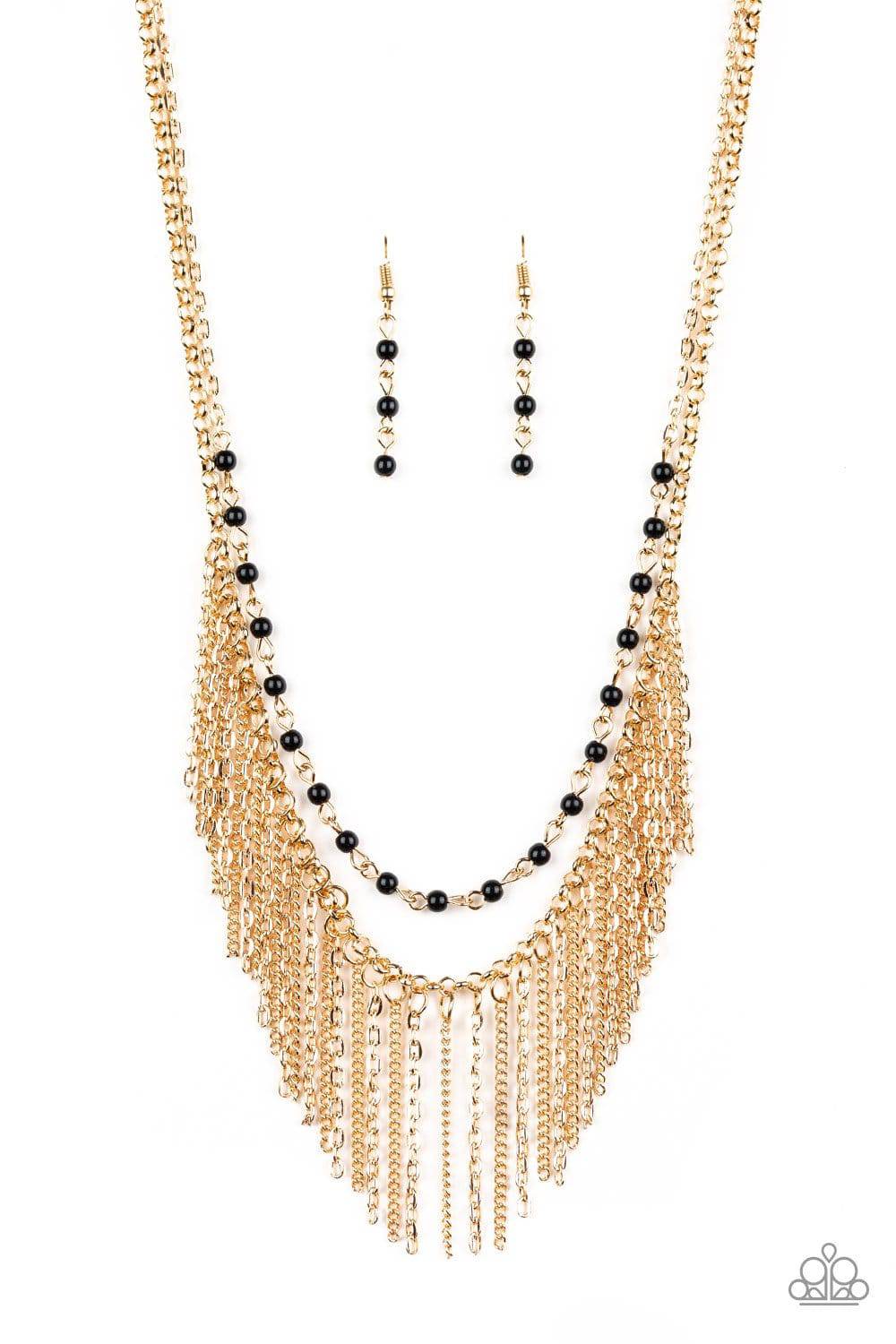 Fierce In Fringe - Gold & Dainty Black Bead Fringe Necklace - Paparazzi Accessories - GlaMarous Titi Jewels