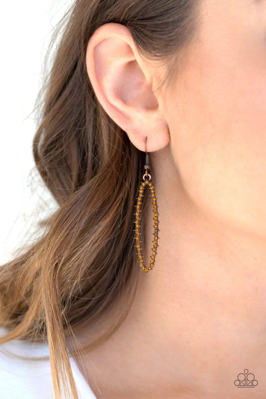 A Little GLOW-mance - Copper Rhinestone Earrings - Paparazzi Accessories - GlaMarous Titi Jewels