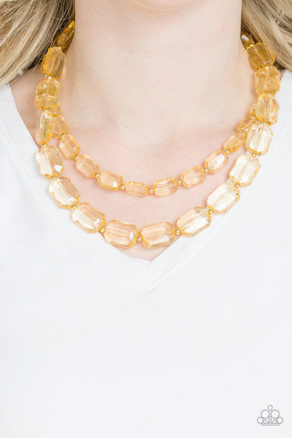 Ice Bank - Gold Acrylic Bead Necklace - Paparazzi Accessories - GlaMarous Titi Jewels