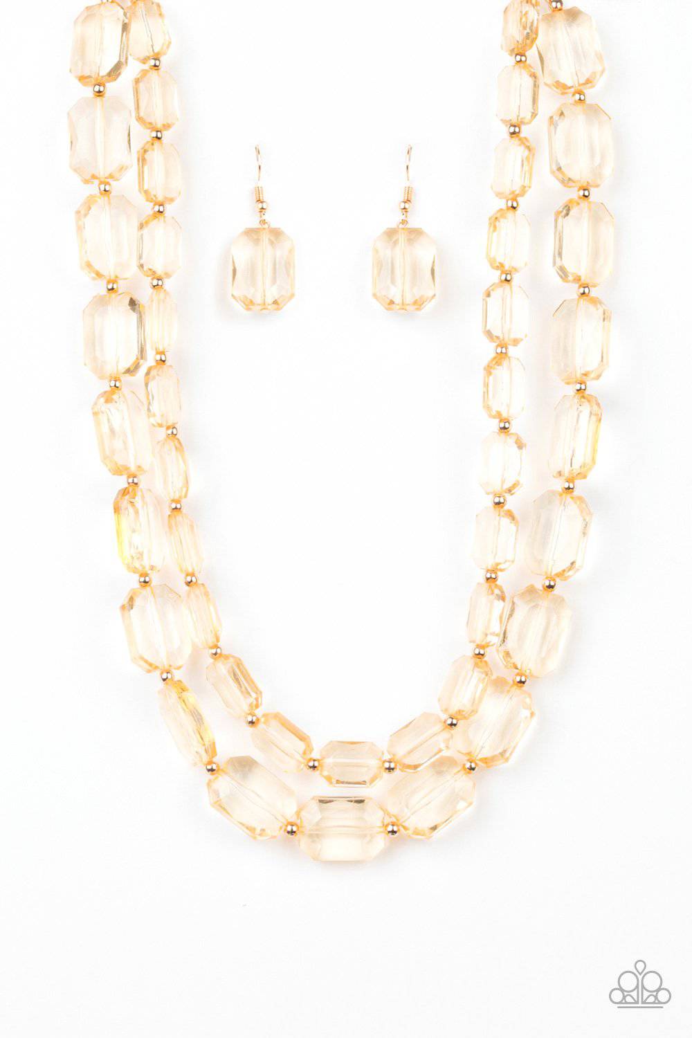 Ice Bank - Gold Acrylic Bead Necklace - Paparazzi Accessories - GlaMarous Titi Jewels