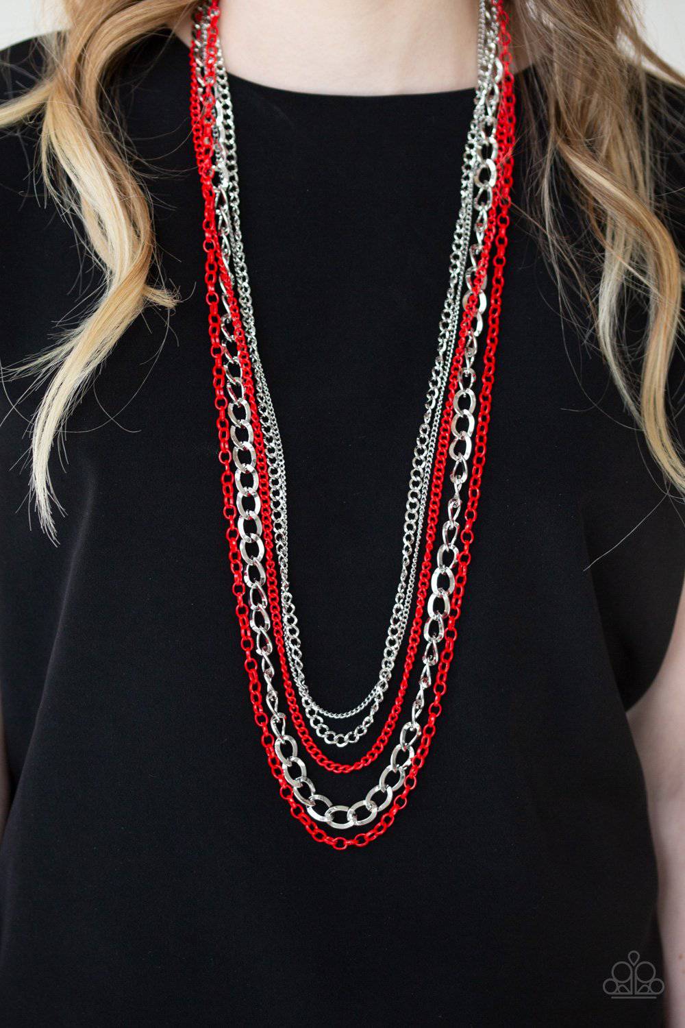 Industrial Vibrance - Red & Silver Necklace - Paparazzi Accessories - GlaMarous Titi Jewels