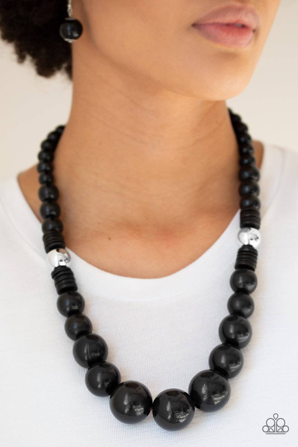 Panama Panorama - Black Wooden Necklace - Paparazzi Accessories - GlaMarous Titi Jewels