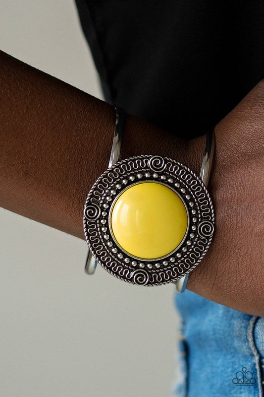 Tribal Pop - Yellow Cuff Bracelet - Paparazzi Accessories - GlaMarous Titi Jewels