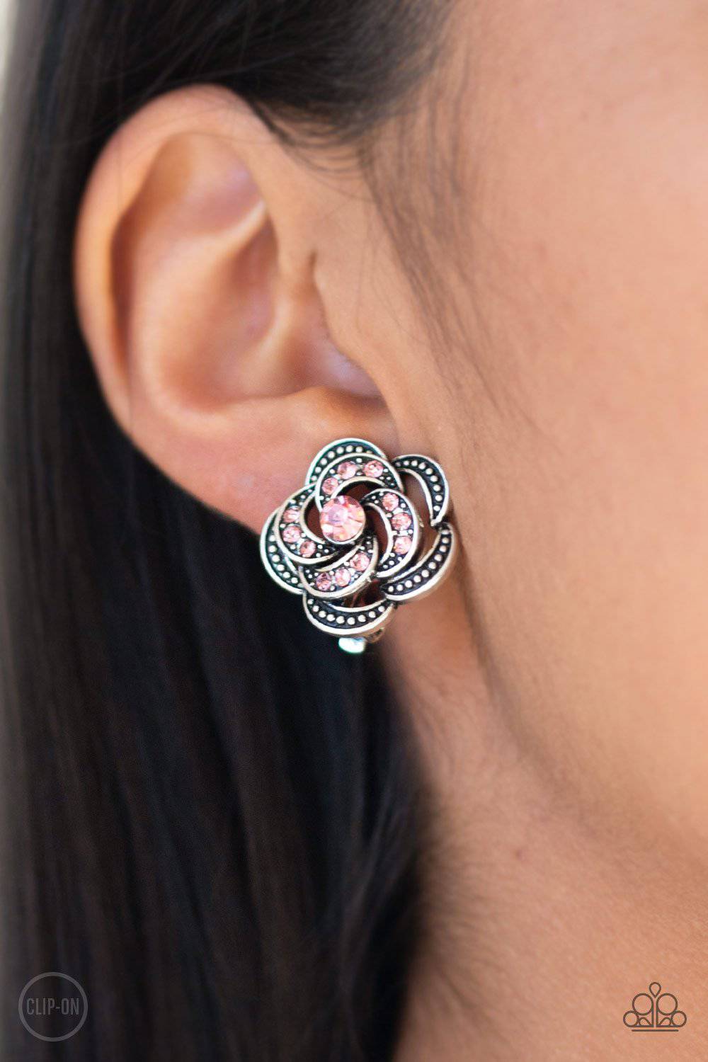 Garden Glitter Pink Clip-on Earrings - Paparazzi Accessories - GlaMarous Titi Jewels