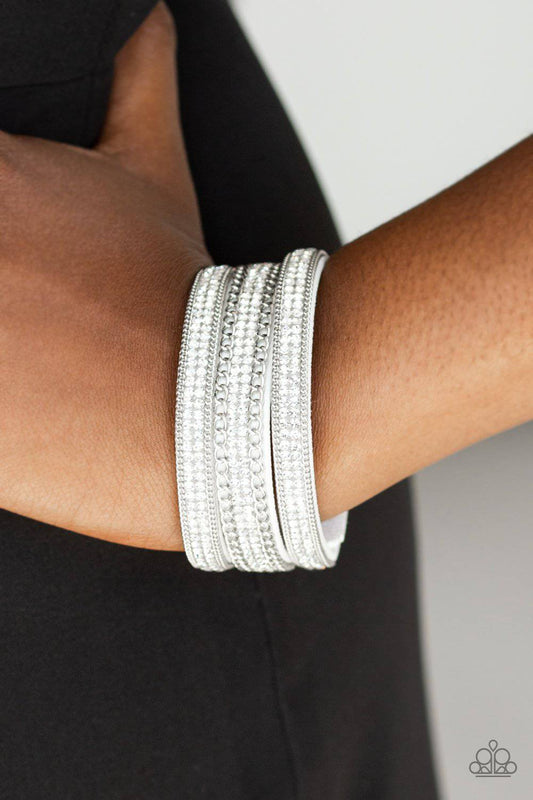 Dangerously Drama Queen - White Rhinestone Wrap Bracelet - Paparazzi Accessories - GlaMarous Titi Jewels