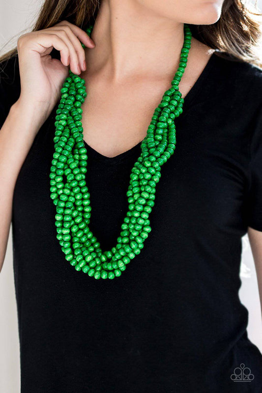 Tahiti Tropic - Green Wooden Necklace - Paparazzi Accessories - GlaMarous Titi Jewels
