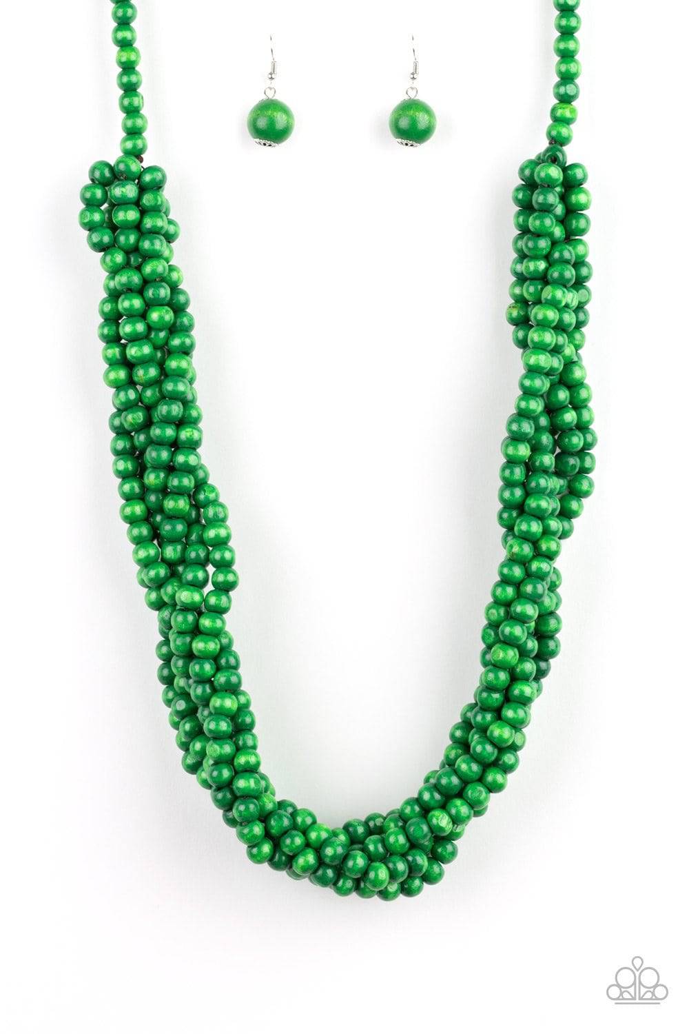 Tahiti Tropic - Green Wooden Necklace - Paparazzi Accessories - GlaMarous Titi Jewels