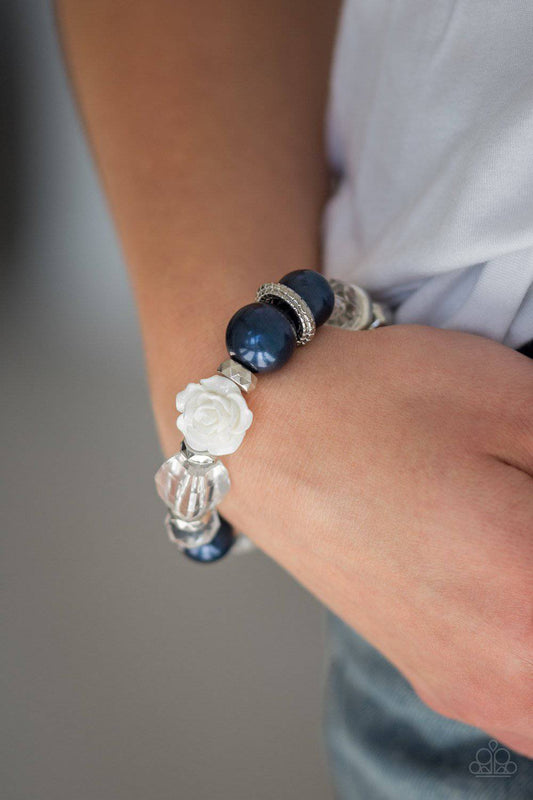 Here I Am - Blue & Silver Stretchy Bracelet - Paparazzi Accessories - GlaMarous Titi Jewels