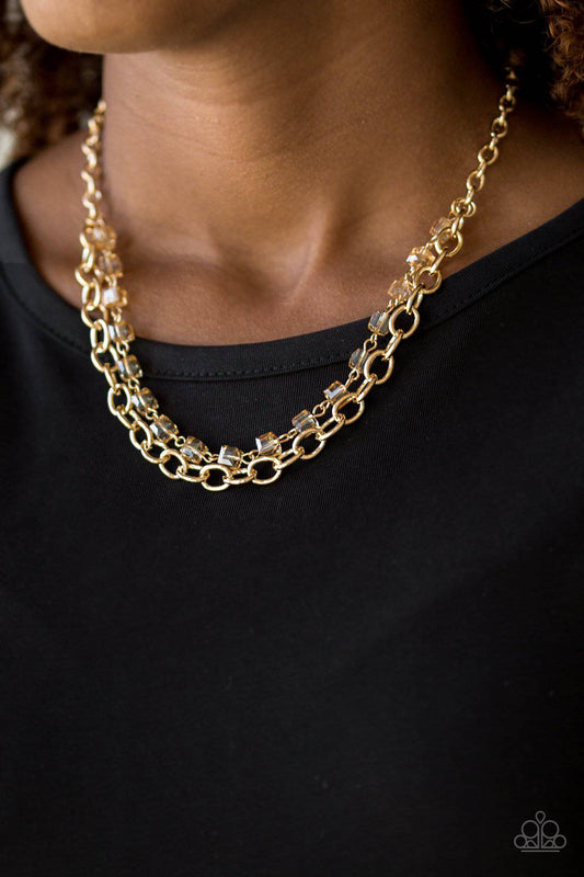 Block Party Princess - Gold Crystal-like Necklace - Paparazzi Accessories - GlaMarous Titi Jewels