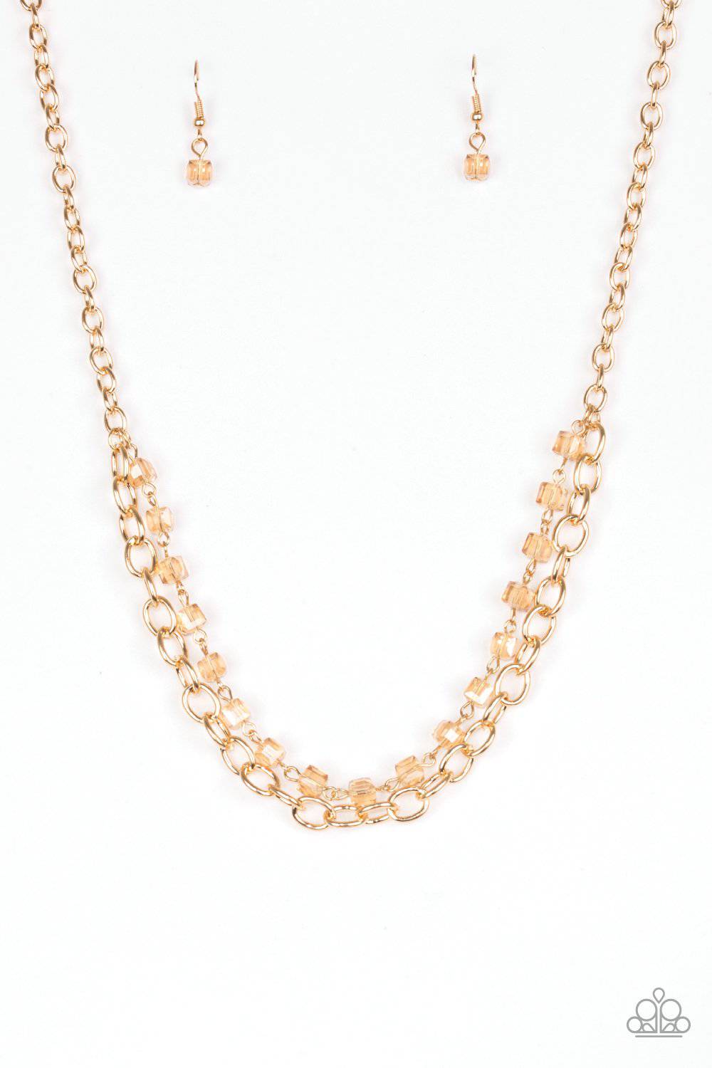 Block Party Princess - Gold Crystal-like Necklace - Paparazzi Accessories - GlaMarous Titi Jewels