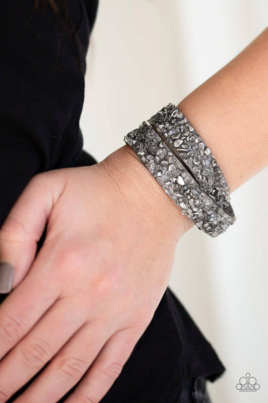 CRUSH Hour - Silver Crushed Rock Wrap Bracelet - Paparazzi Accessories - GlaMarous Titi Jewels