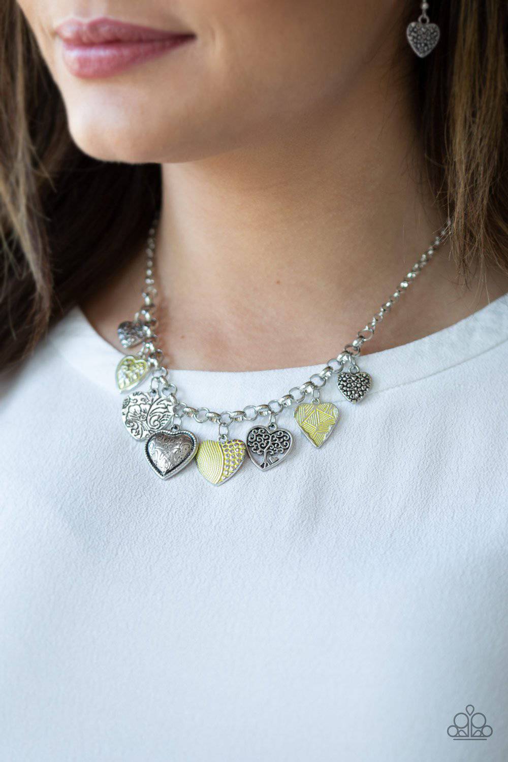 Grow Love - Yellow and Silver Heart Necklace - Paparazzi Accessories - GlaMarous Titi Jewels