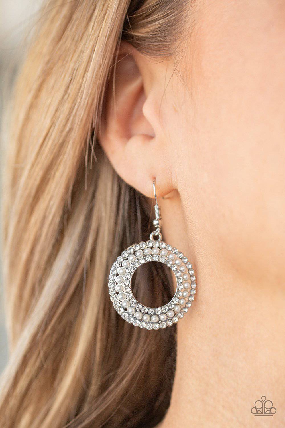 Sparkle Splurge - White Pearl and Rhinestone Earrings - Paparazzi Accessories - GlaMarous Titi Jewels