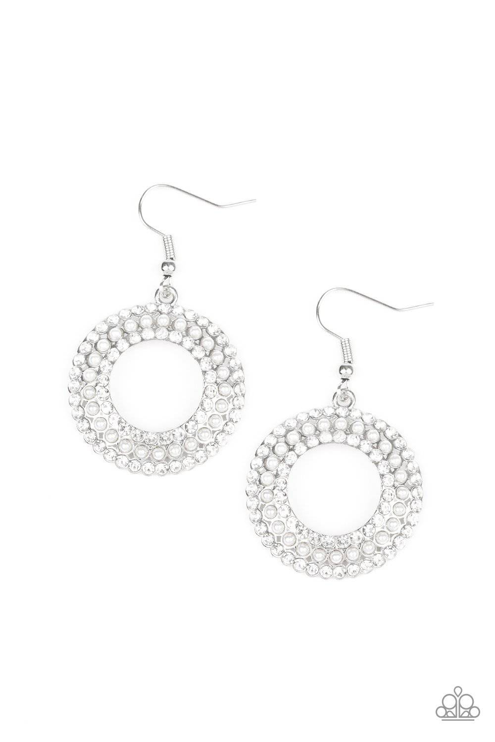 Sparkle Splurge - White Pearl and Rhinestone Earrings - Paparazzi Accessories - GlaMarous Titi Jewels
