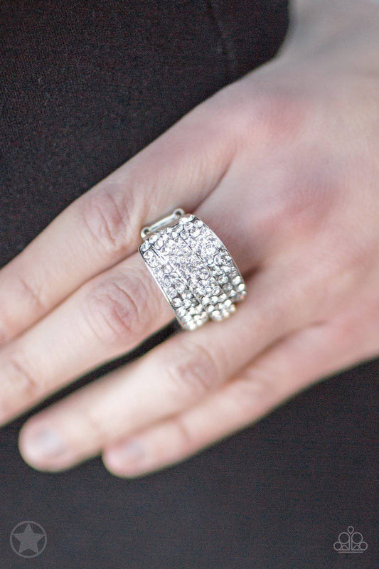 The Millionaires Club - White Rhinestone Blockbuster Ring - Paparazzi Accessories - GlaMarous Titi Jewels