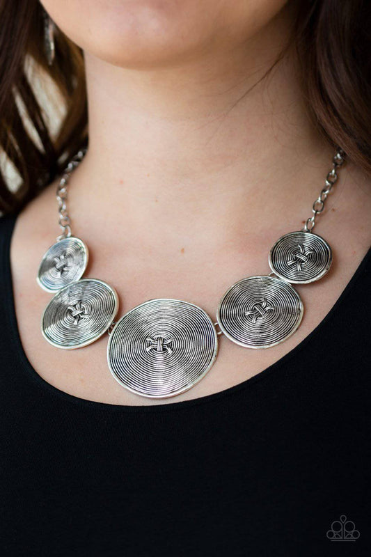 Deserves A Medal - Silver Spiraling Discs Necklace - Paparazzi Accessories - GlaMarous Titi Jewels