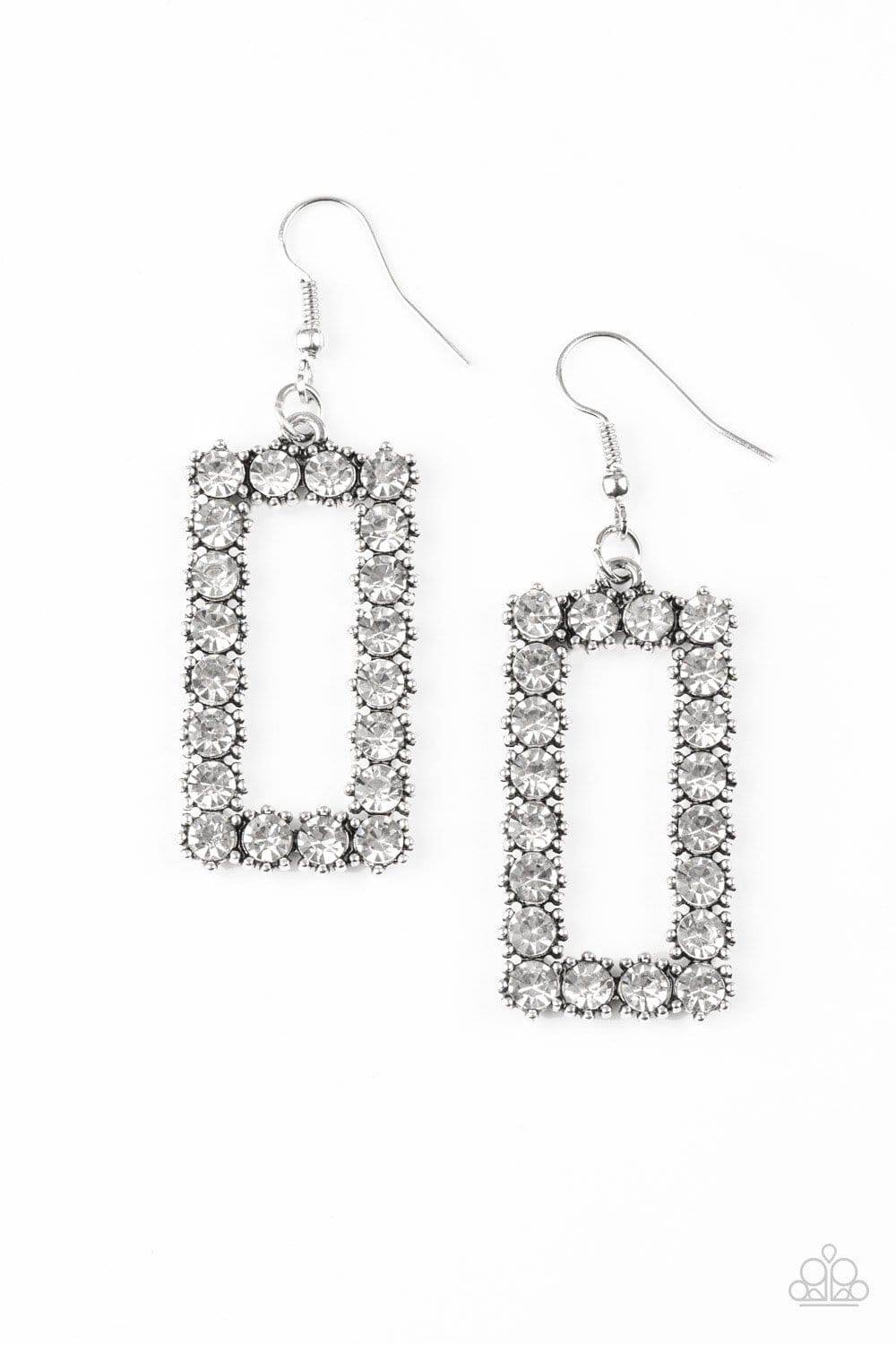 Mirror, Mirror - White Rhinestone Earrings - Paparazzi Accessories - GlaMarous Titi Jewels