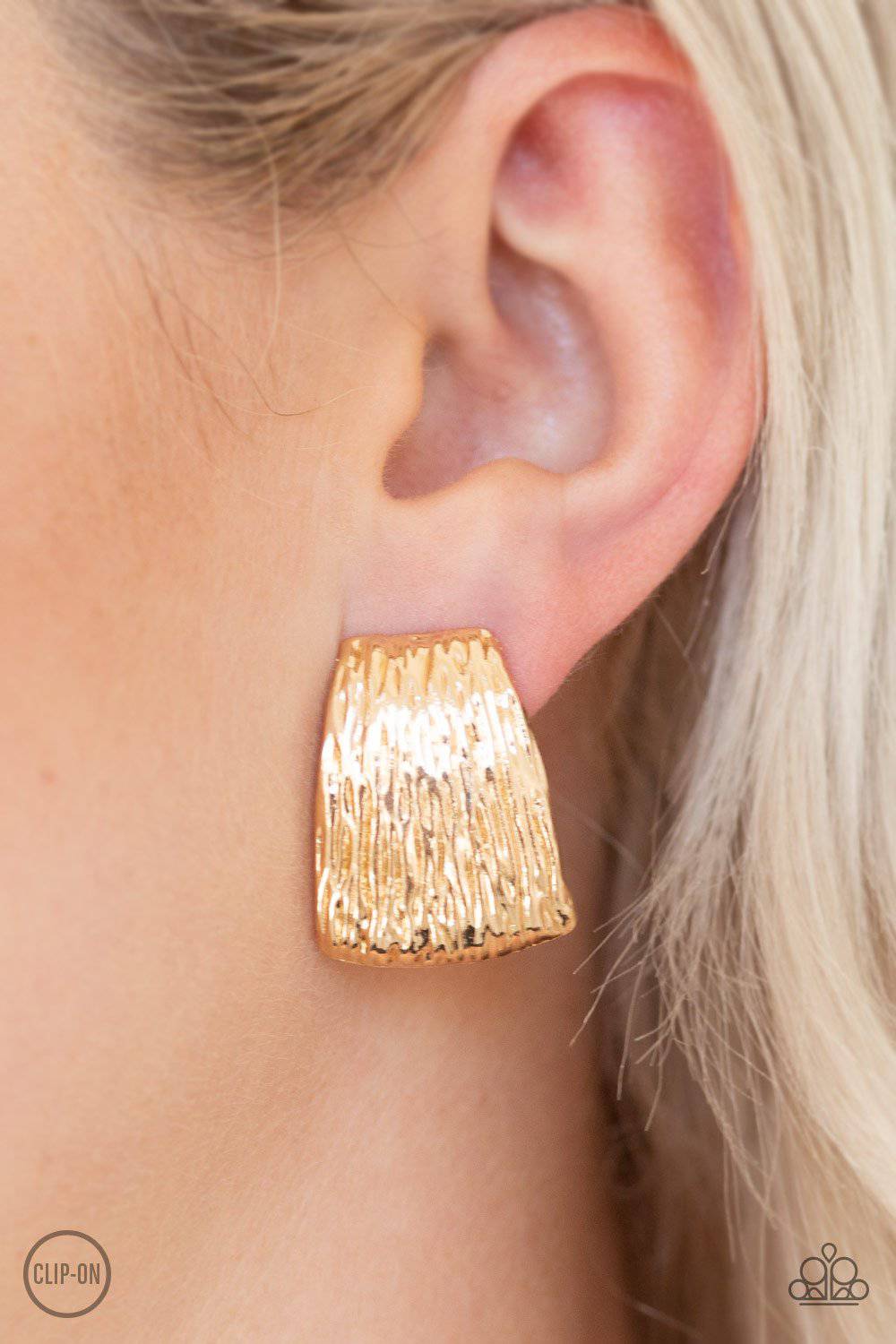 Superstar Shimmer Gold Clip-on Earrings - Paparazzi Accessories - GlaMarous Titi Jewels