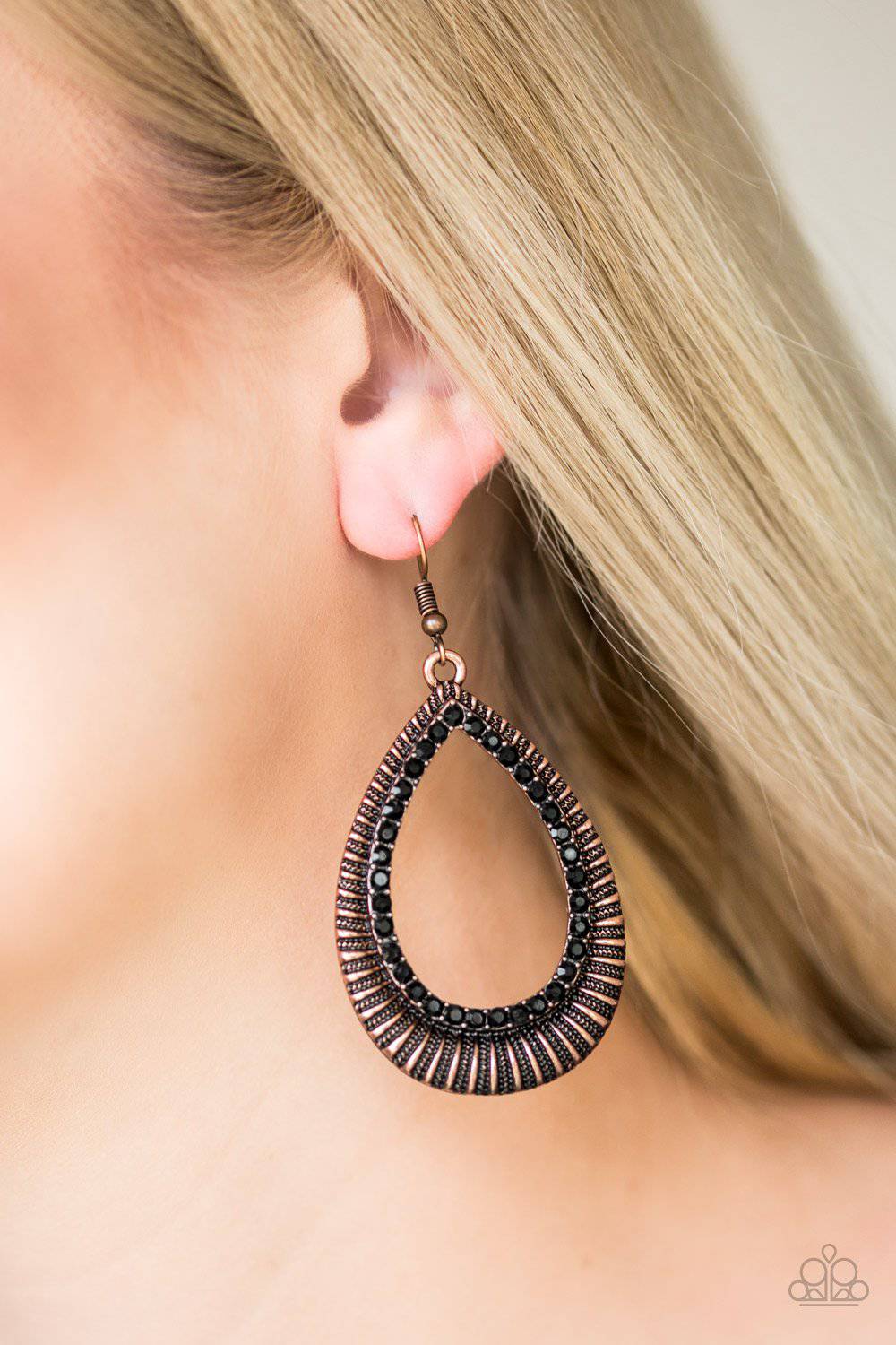 Right As REIGN - Copper & Black Rhinestone Earrings - Paparazzi Accessories - GlaMarous Titi Jewels