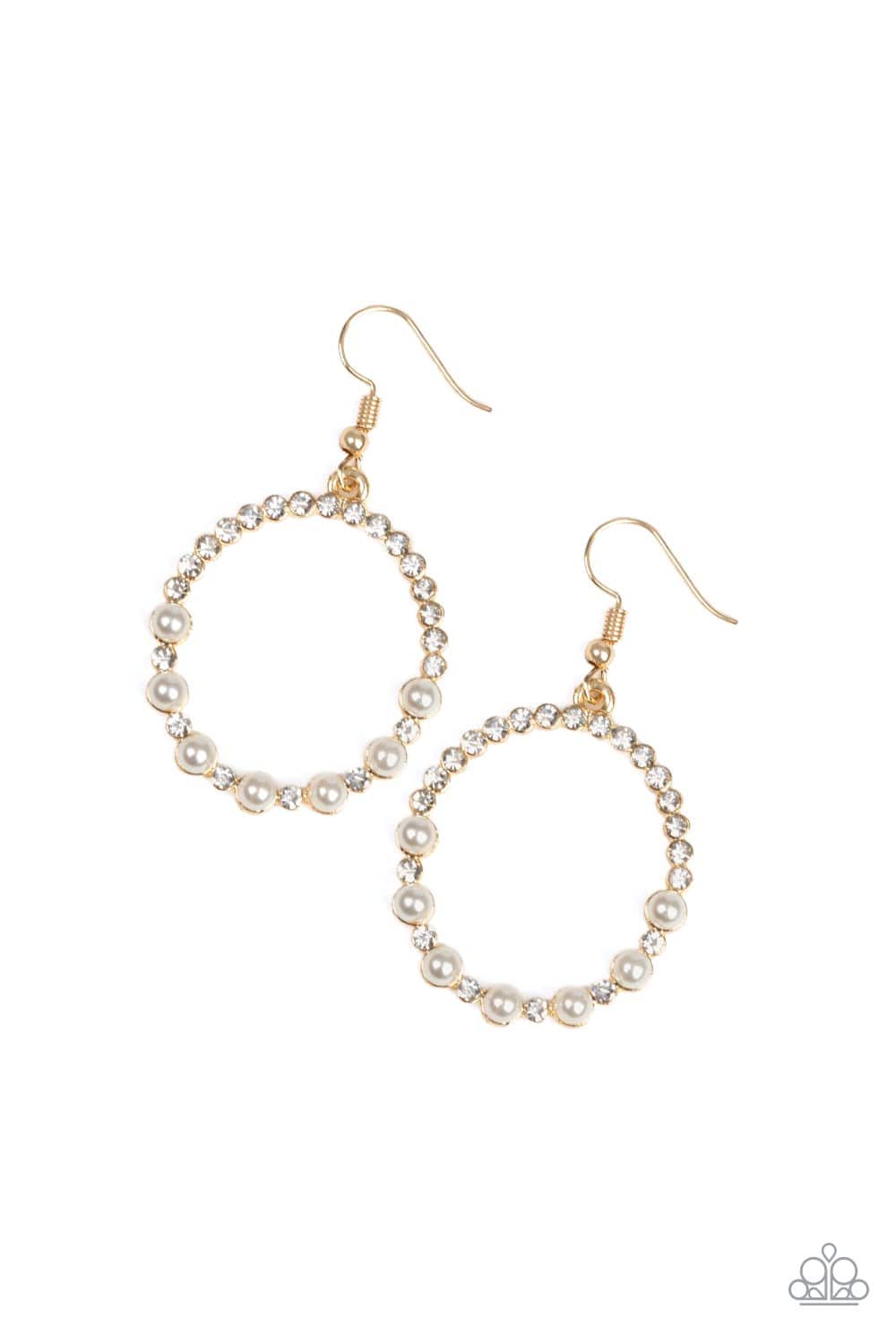 Glowing Grandeur - Gold Pearl & Rhinestone Earrings - Paparazzi Accessories - GlaMarous Titi Jewels