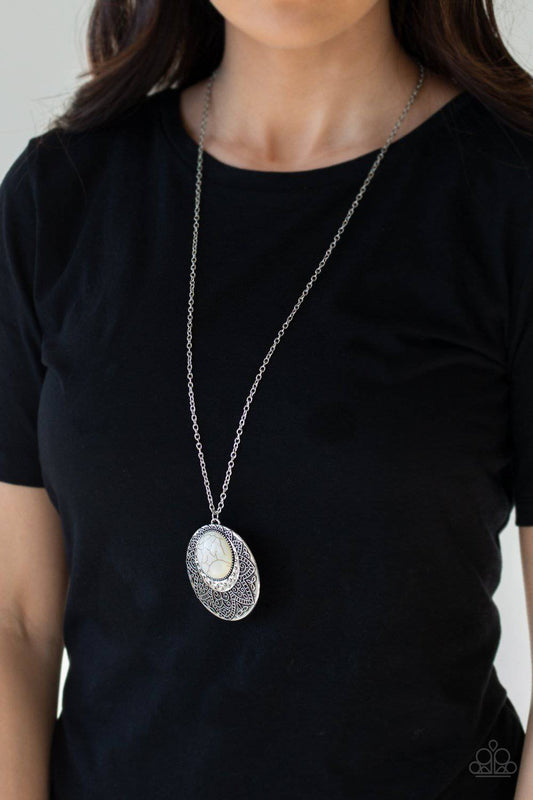 Medallion Meadow - White Stone Necklace -Paparazzi Accessories - GlaMarous Titi Jewels