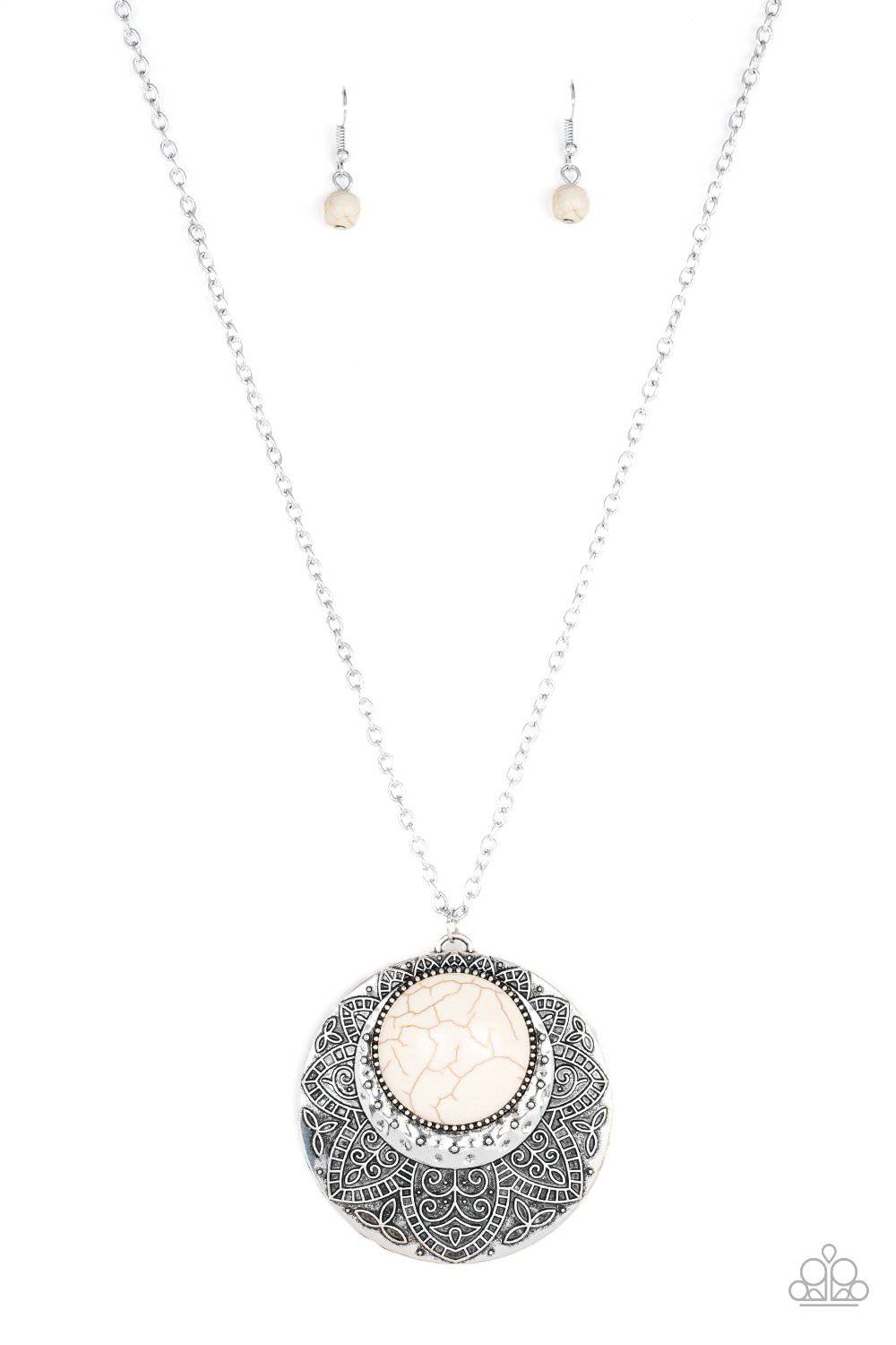 Medallion Meadow - White Stone Necklace -Paparazzi Accessories - GlaMarous Titi Jewels