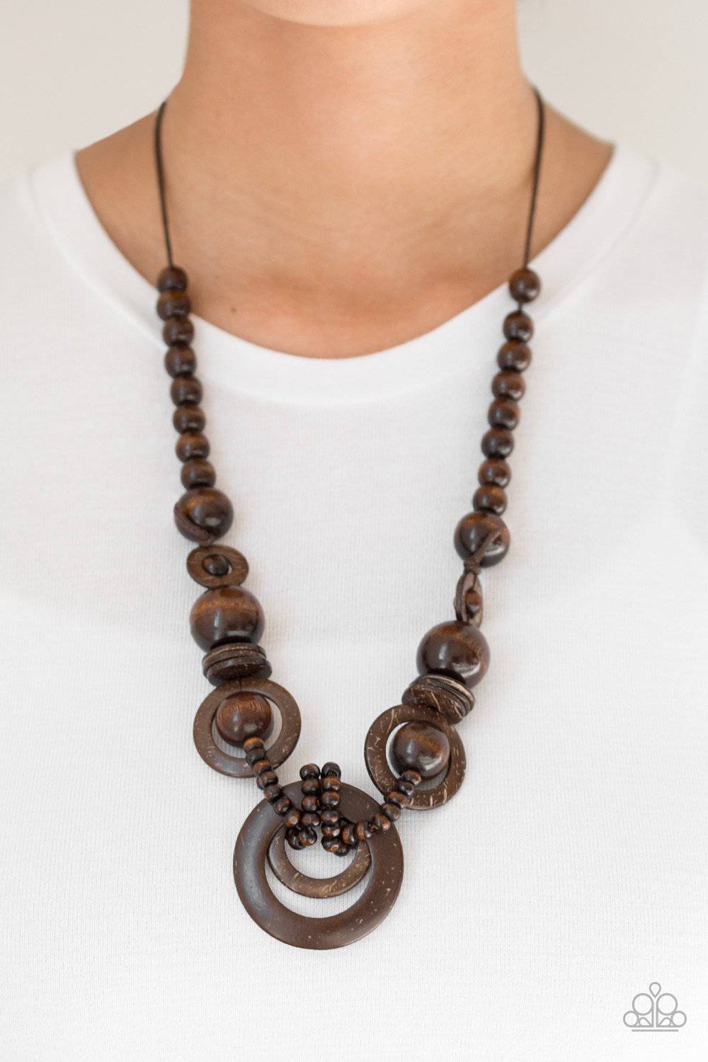 Boardwalk Party - Brown Wood Necklace - Paparazzi Accessories - GlaMarous Titi Jewels
