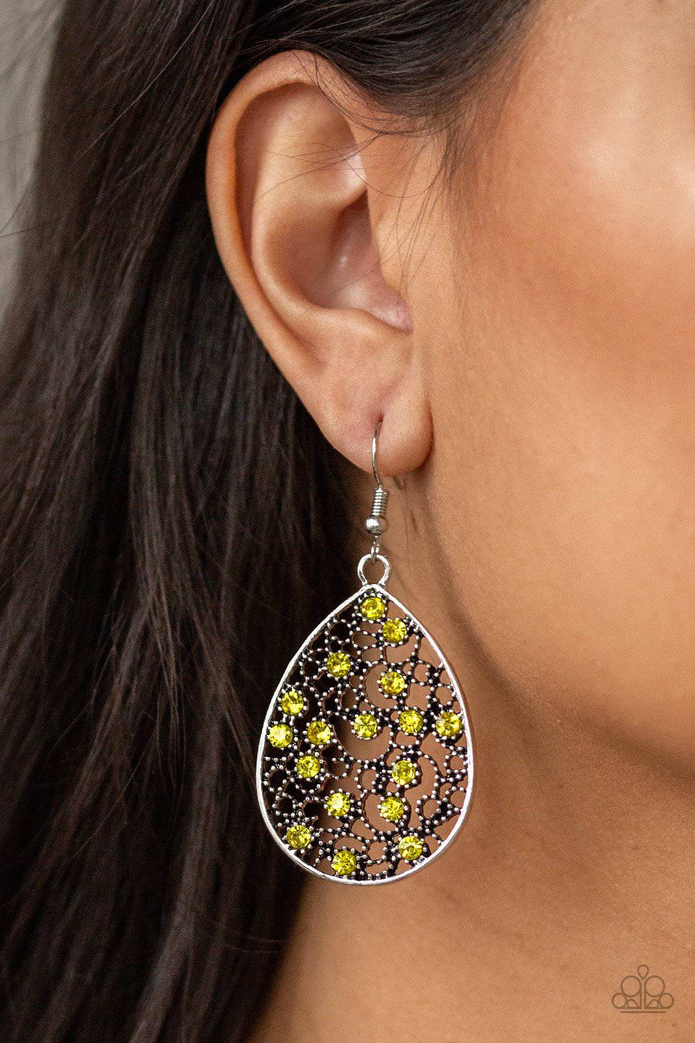 Dazzling Dew - Yellow Rhinestone Earrings - Paparazzi Accessories - GlaMarous Titi Jewels