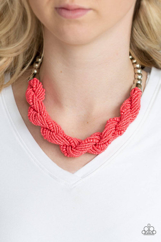 Savannah Surfin - Living Coral Seed Bead Necklace -Paparazzi Accessories - GlaMarous Titi Jewels