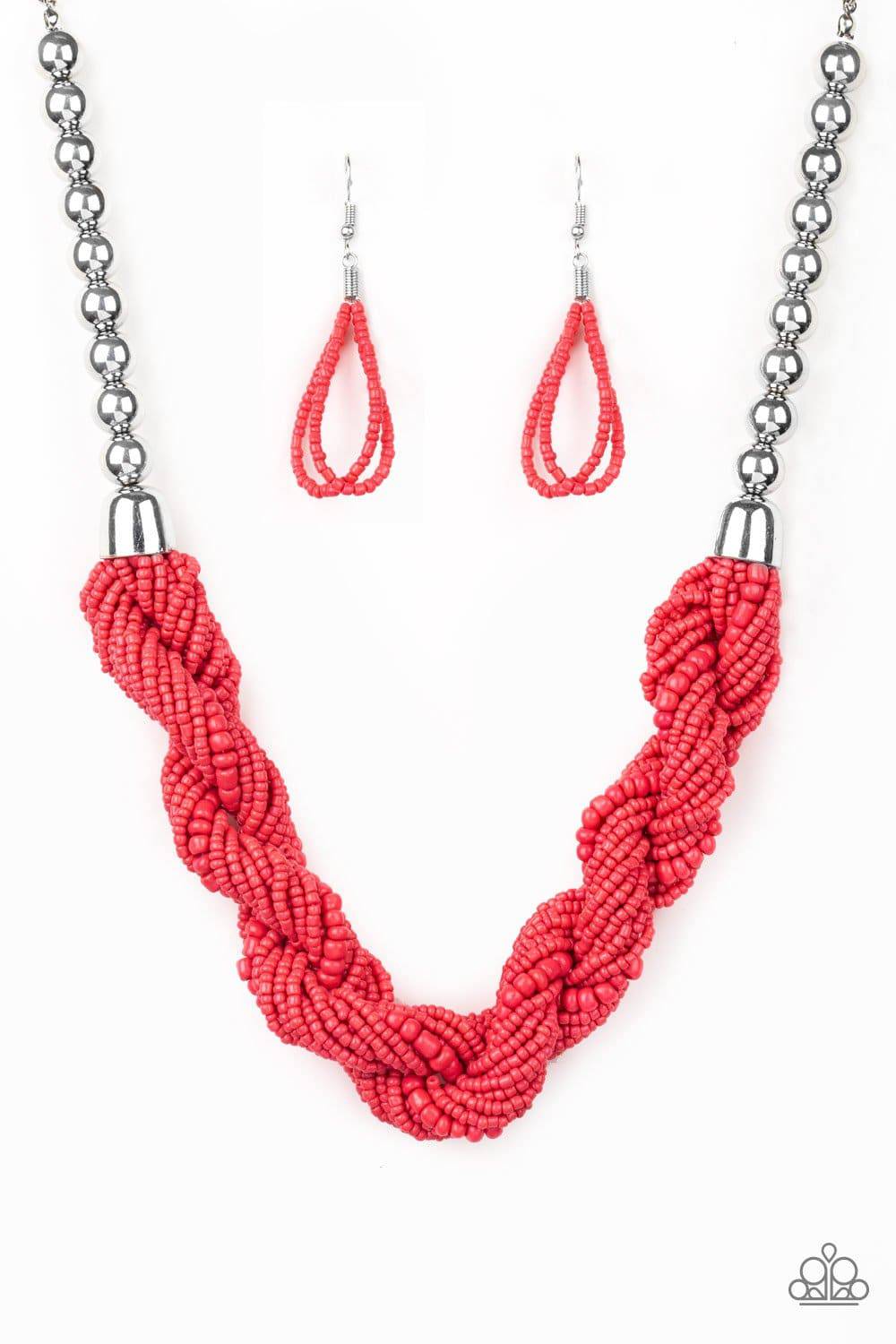 Savannah Surfin - Living Coral Seed Bead Necklace -Paparazzi Accessories - GlaMarous Titi Jewels