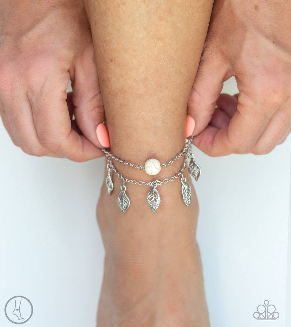 Earthy Explorer - White Anklet Paparazzi Accessories - GlaMarous Titi Jewels