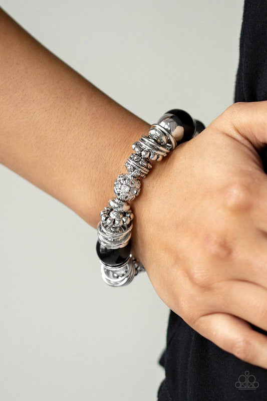 Uptown Tease - Black Bead and Silver Stretchy Bracelet - Paparazzi Accessories - GlaMarous Titi Jewels