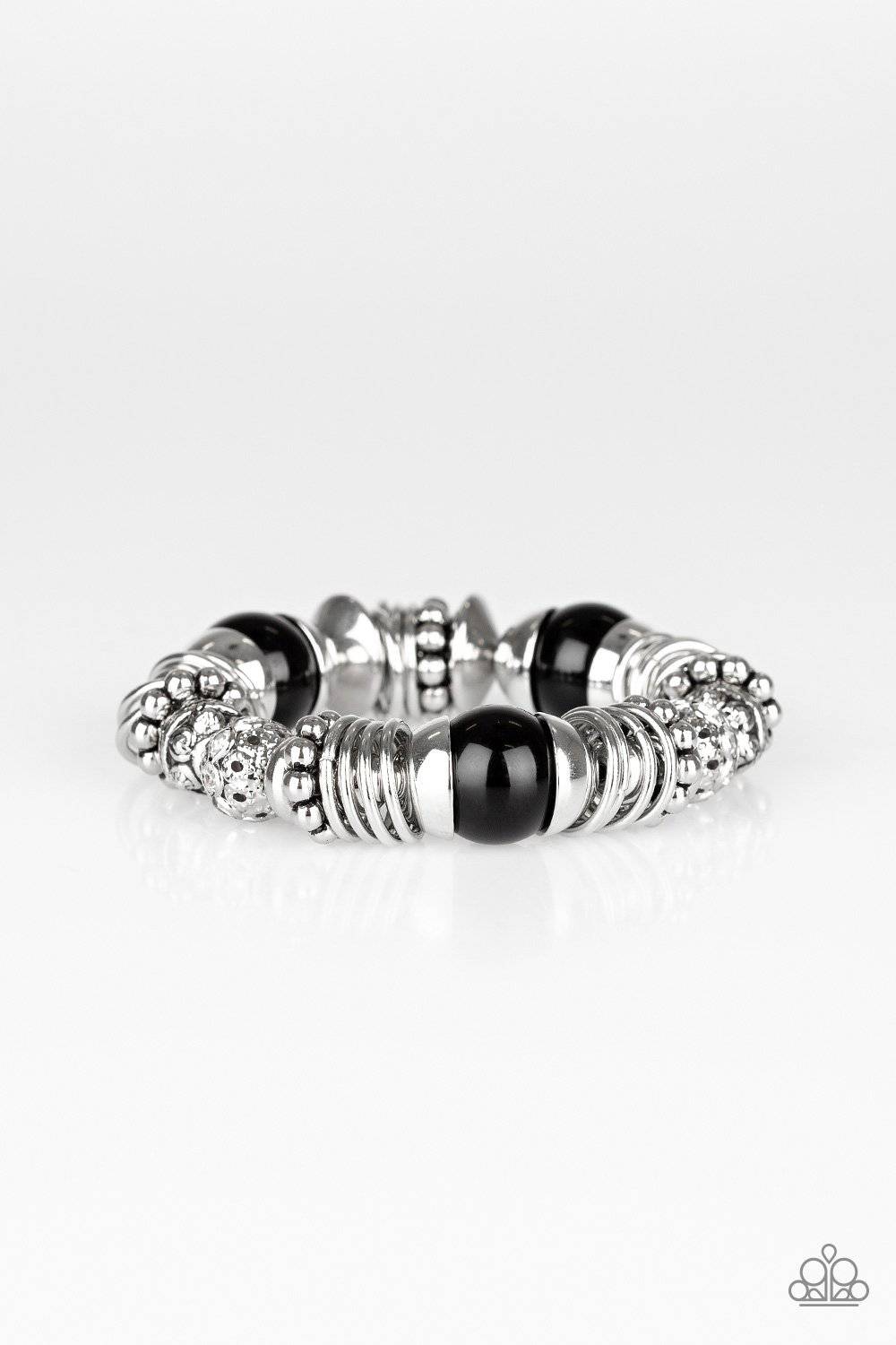 Uptown Tease - Black Bead and Silver Stretchy Bracelet - Paparazzi Accessories - GlaMarous Titi Jewels