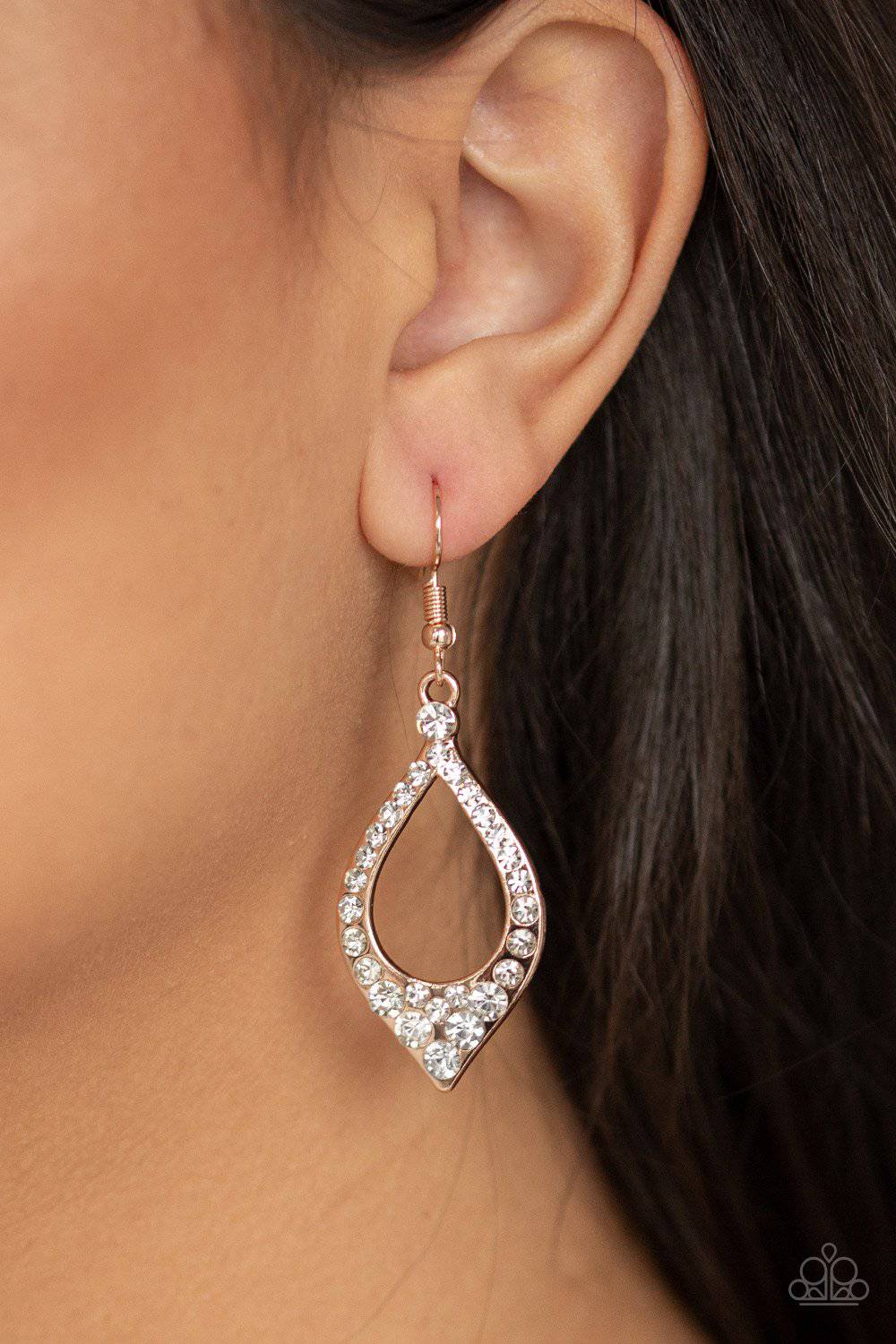 Finest First Lady - Rose Gold Rhinestone Earrings - Paparazzi Accessories - GlaMarous Titi Jewels