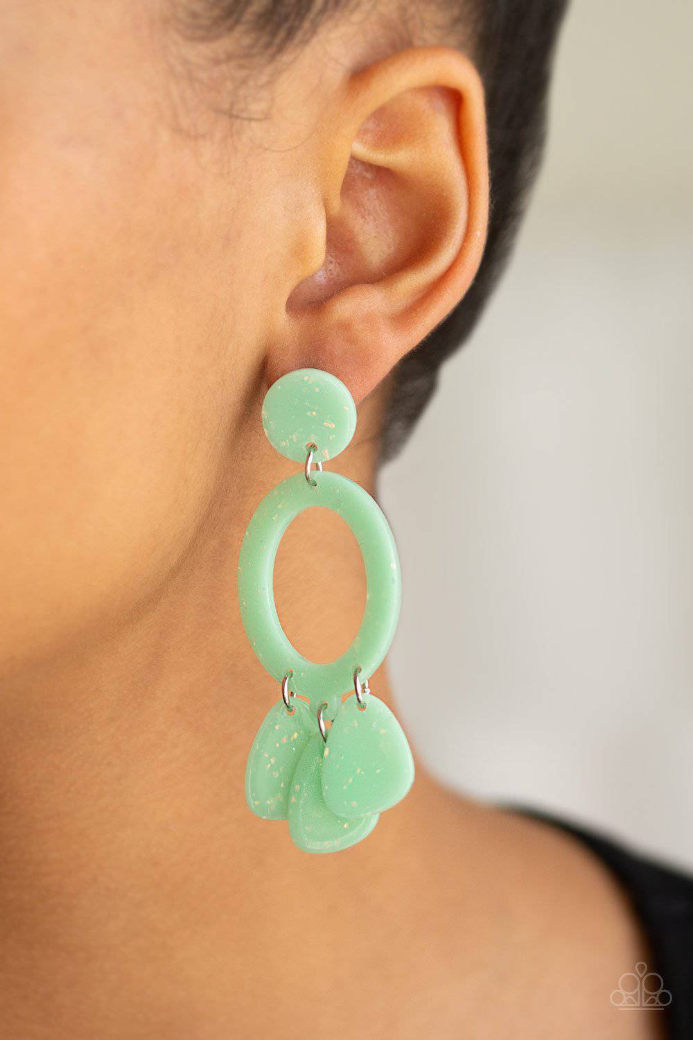 Sparkling Shores - Green Acrylic Earrings - Paparazzi Accessories - GlaMarous Titi Jewels