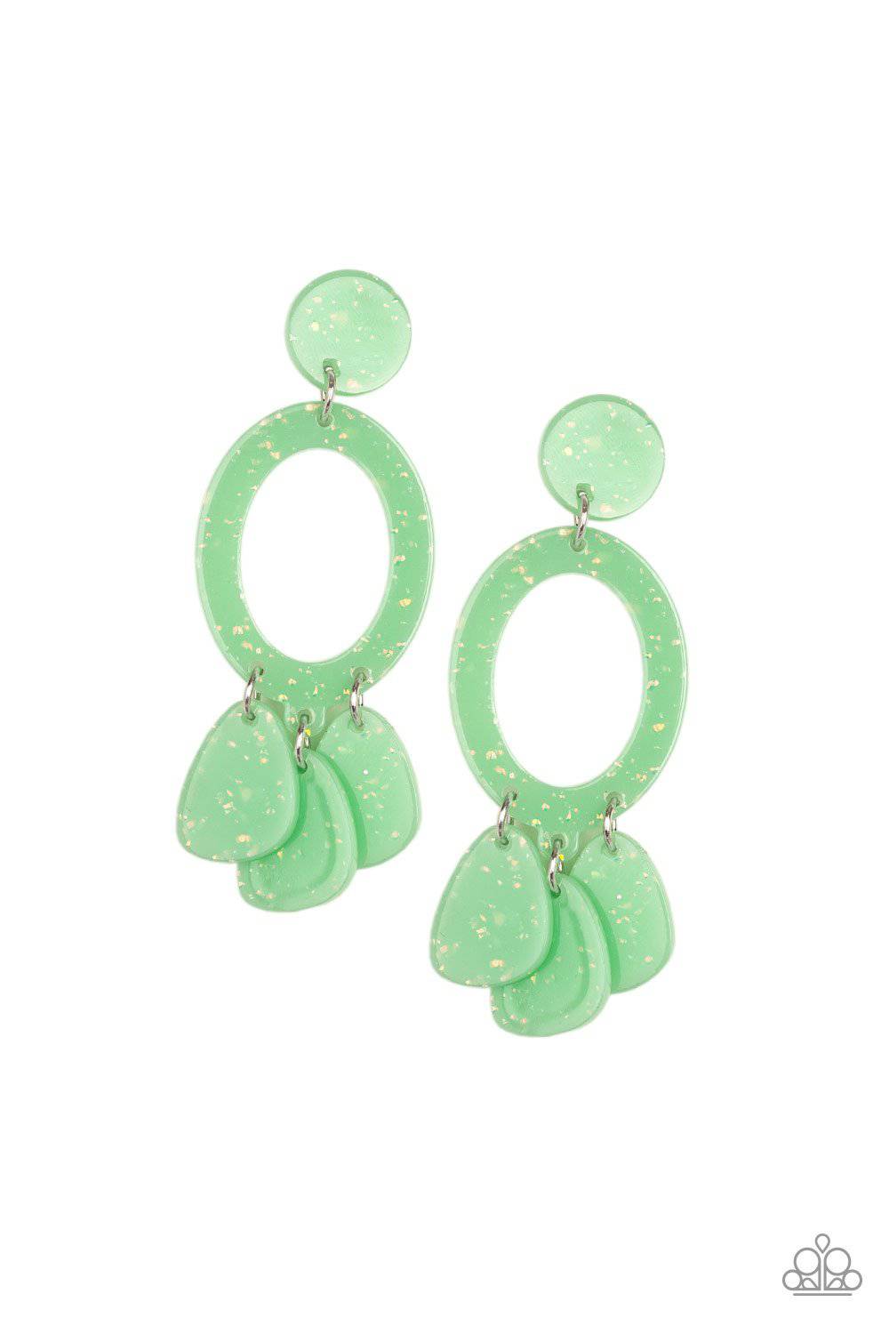 Sparkling Shores - Green Acrylic Earrings - Paparazzi Accessories - GlaMarous Titi Jewels