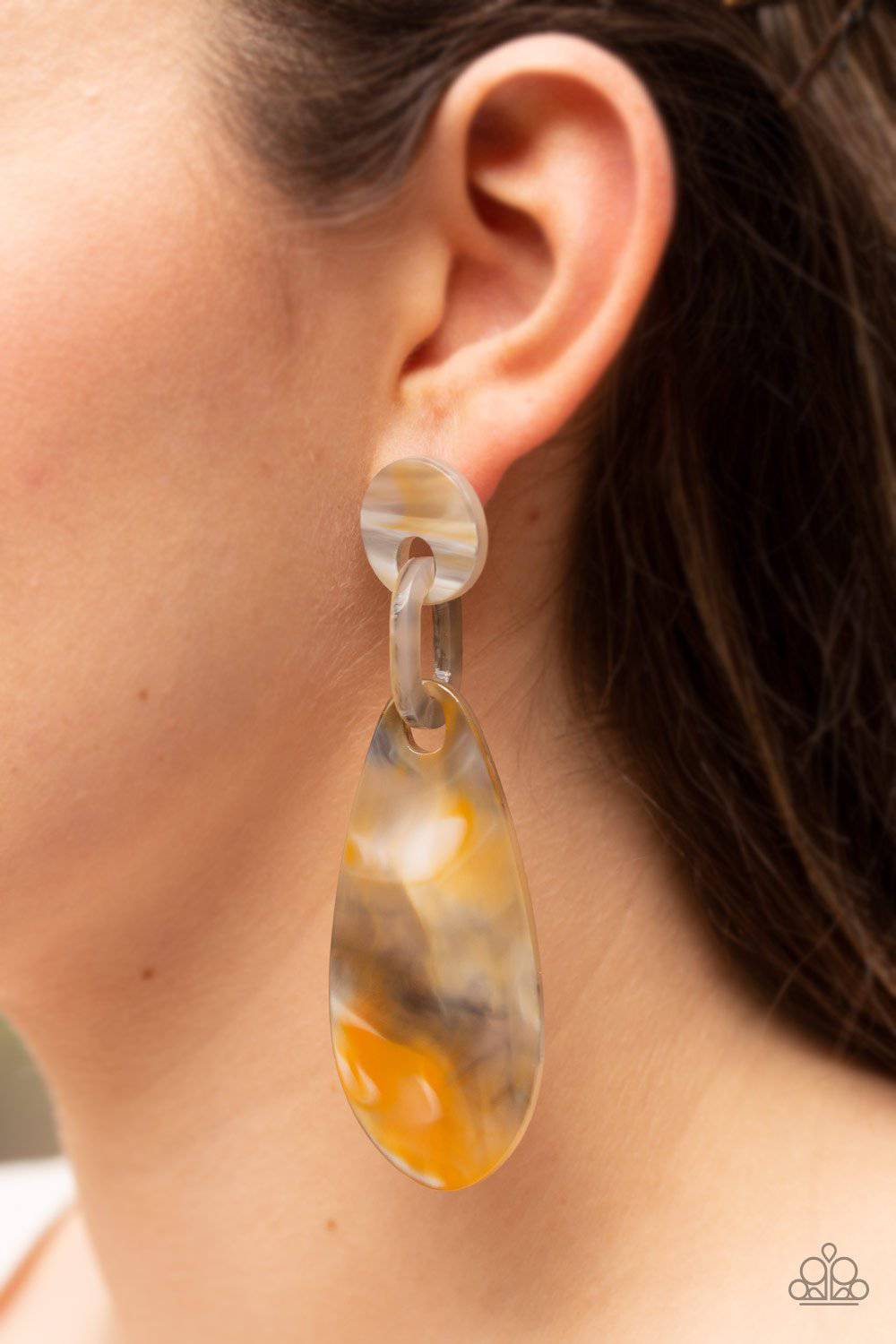 A HAUTE Commodity - Faux Marble Yellow Acrylic Earrings - Paparazzi Accessories - GlaMarous Titi Jewels