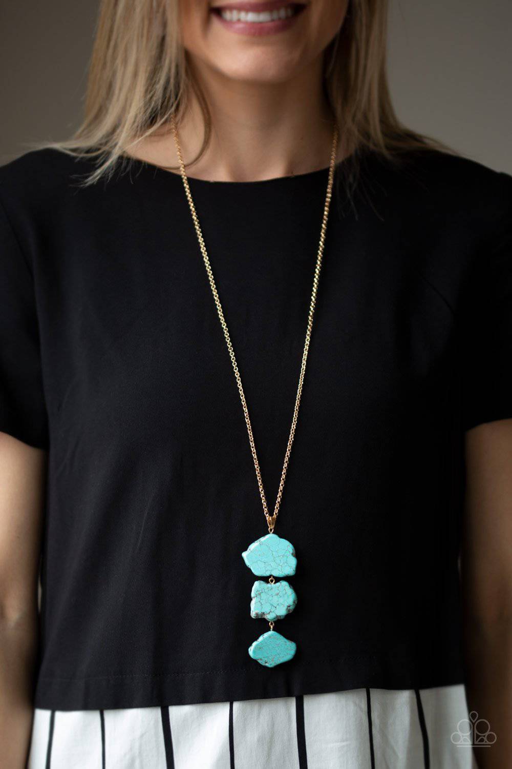 On The ROAM Again - Gold & Turquoise Necklace - Paparazzi Accessories - GlaMarous Titi Jewels