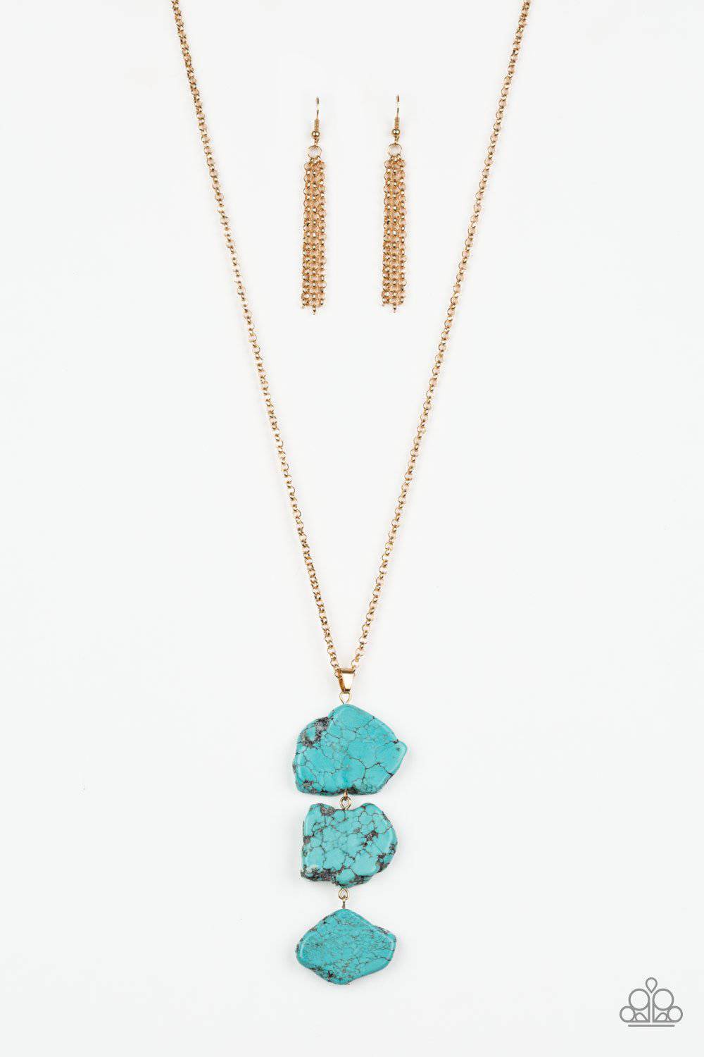 On The ROAM Again - Gold & Turquoise Necklace - Paparazzi Accessories - GlaMarous Titi Jewels
