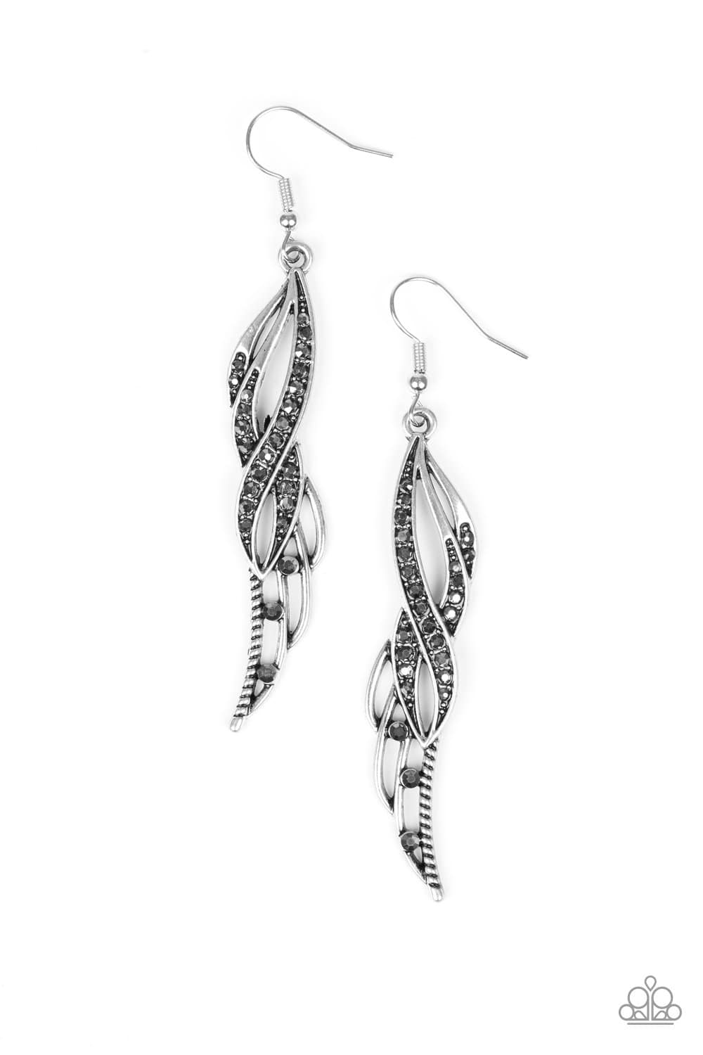Let Down Your Wings - Silver Hematite Rhinestone Earrings - Paparazzi Accessories - GlaMarous Titi Jewels