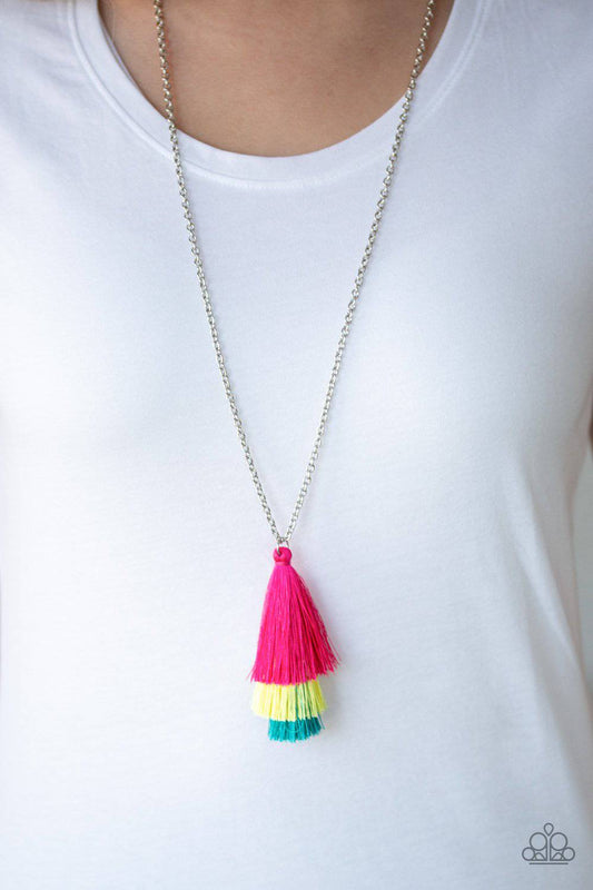 Triple The Tassel - Pink Yellow Blue Tassel Necklace - Paparazzi Accessories - GlaMarous Titi Jewels