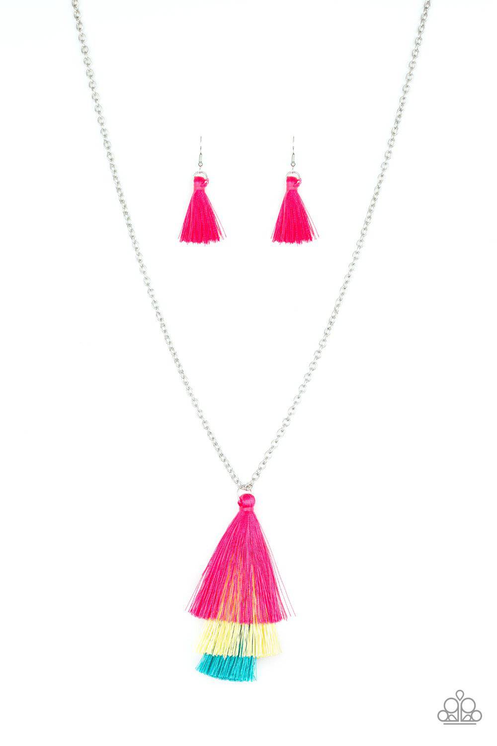 Triple The Tassel - Pink Yellow Blue Tassel Necklace - Paparazzi Accessories - GlaMarous Titi Jewels