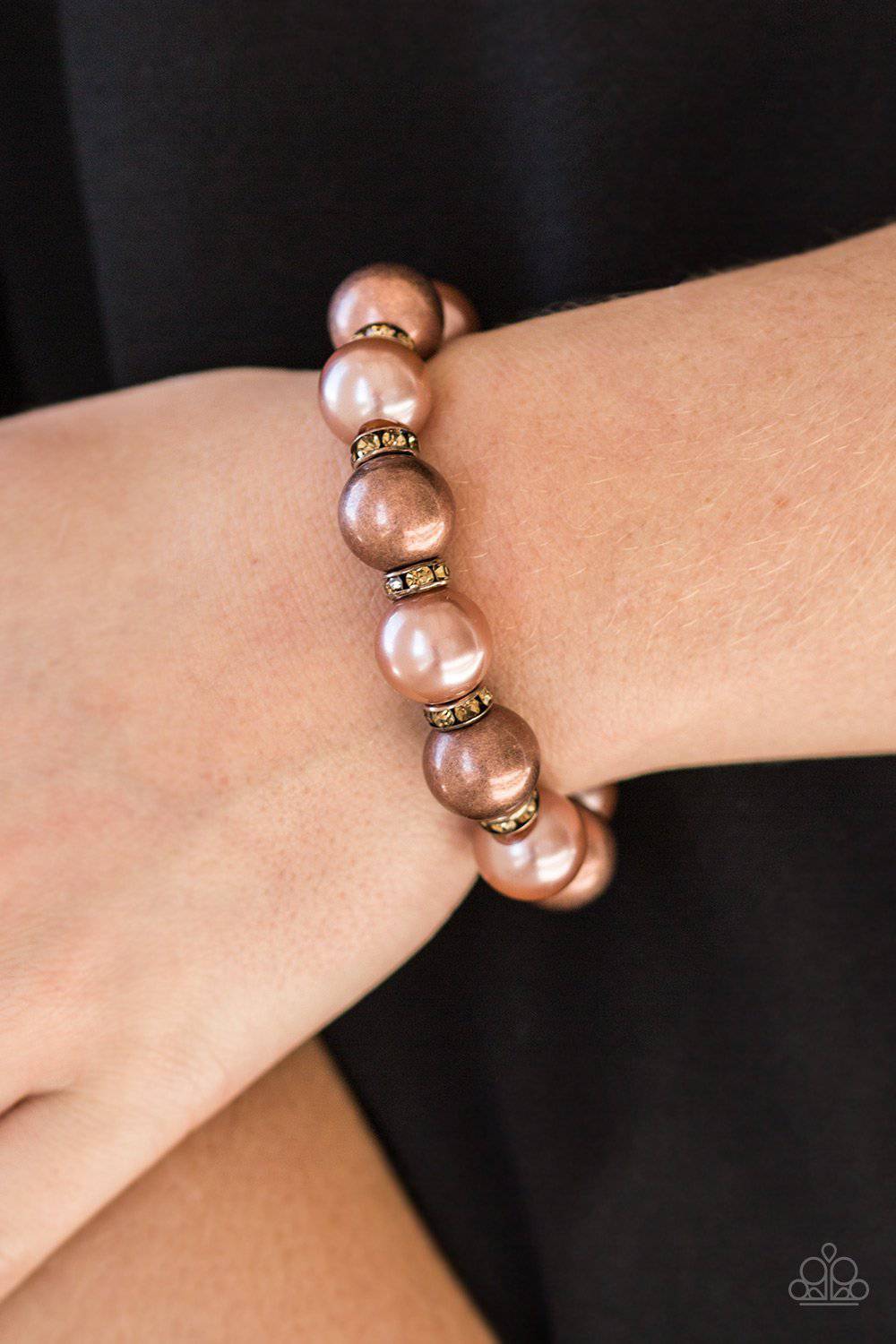 So Not Sorry - Copper Pearl Rhinestone Bracelet - Paparazzi Accessories - GlaMarous Titi Jewels